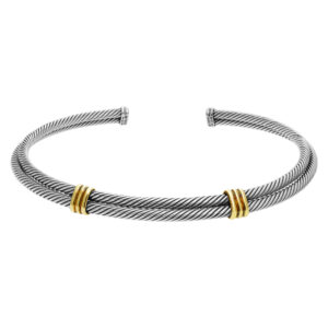 David Yurman Double Cable choker necklace in sterling silver with 14k accents.