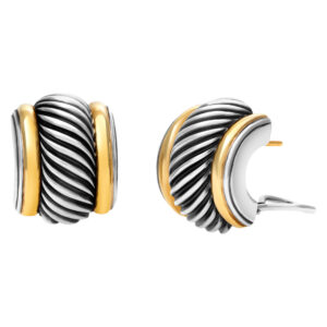 David Yurman Sterling Silver & 14K yellow gold "Cigar Cable" design half hoop earrings.