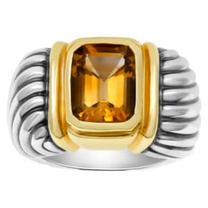 Vintage David Yurman "ALBION" emerald cut Citrine Ring 14k and sterling silver.