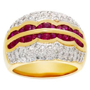 Pave Diamonds and ruby ring in 18k yellow gold.