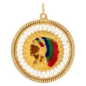 Indian $5 Coin piece Pendant in 18k