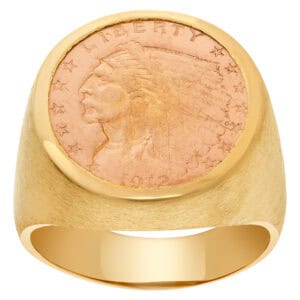 $2.5 Indian gold piece from 1912 mounted set in 14k gold ring