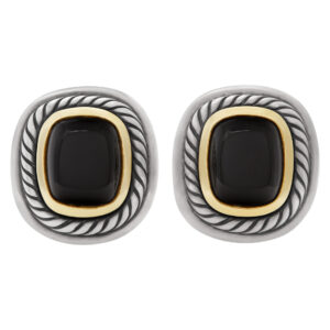 David Yurman Albion earrings in sterling silver and with 14k yellow accented black onyx centers