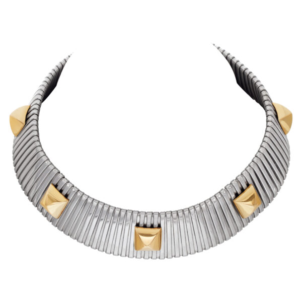 Wide necklace/choker in 18k white and yellow gold