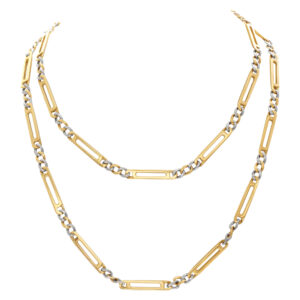 Unique Figaro link necklace in 18k. 36" length