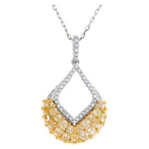 18k white gold necklace with yellow and white diamond pendant