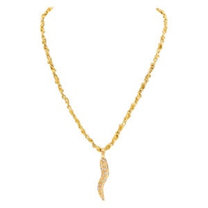 Good luck Italian diamond horn pendant on handmade 14k chain