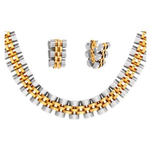 Jubilee link style set with necklace and earrings in 18k & stainless steel