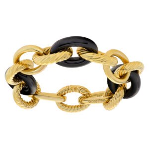 David Yurman oval link braclet in black ceramic & 18k yellow gold