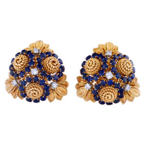 Sapphire and diamond rope flower-like earrings in 18k