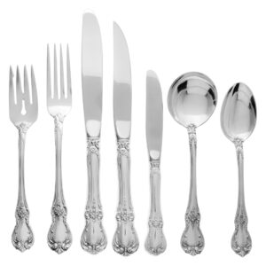 OLD MASTER sterling silver flatware set patented in 1942 by Towle- 7 place set for 12 (double tea spoon) + 10  serving pieces.