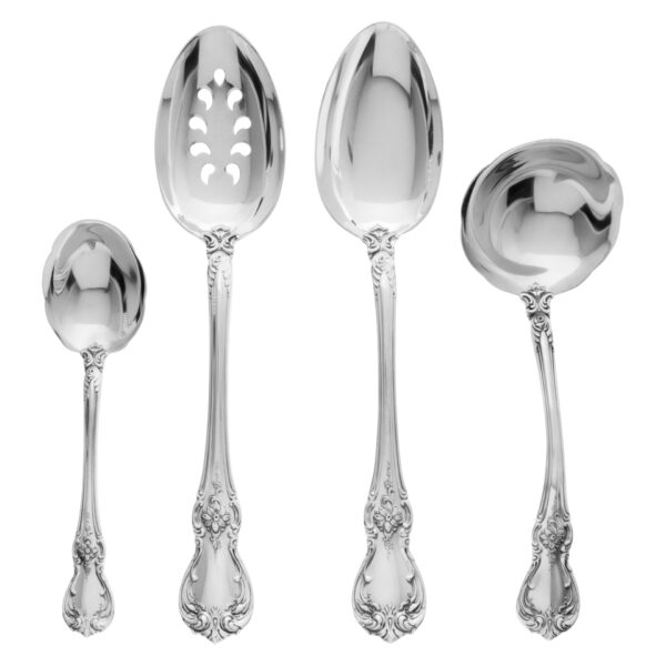 OLD MASTER sterling silver flatware set patented in 1942 by Towle- 7 place set for 12 (double tea spoon) + 10  serving pieces.