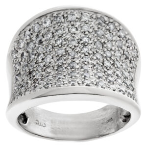 Pave diamond wide ring in 14k white gold