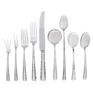 CANDLELIGHT sterling silver flatware set patented In 1934 By Towle Silversmiths. 5 Place setting for 8 + 5 soup spoon, and 9 serving pieces. Over 1800 grams sterling silver.