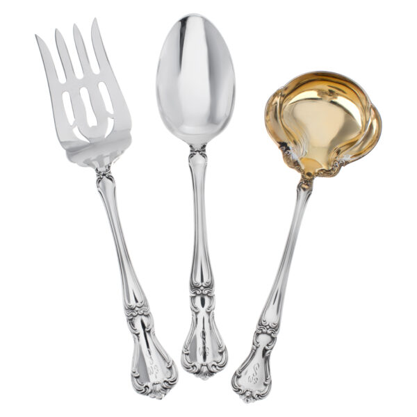 BUCKINGHAM sterling flatware set, patented in 1910 by Gorham. Over 4000 grams of sterling silver-- 9 +4 place setting for 12 + 6 Serving Pieces.