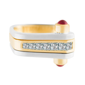 Modern-design ring in 18k white & yellow gold