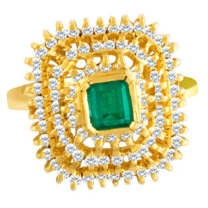 Green emerald and diamond ring in 18k