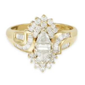 Fashion "ballerina" style diamond ring in 14k yellow gold. 0.65 carats (J, SI-1)