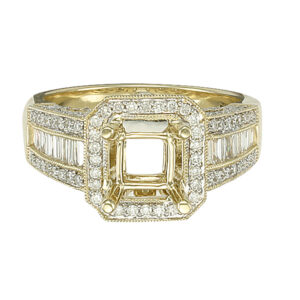 Diamond setting in 14k yellow gold;  0.90 carats in round & baguette diamonds.