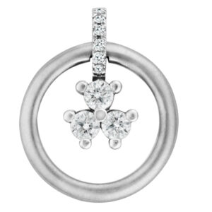 Beautiful circular pendant in 18k white gold. 0.75 cts in diamond accents.