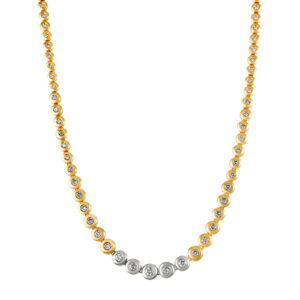 Bezel set diamond necklace in 18k white gold & yellow gold, with approx 4 cts in diamonds (H Color SI Clarity)