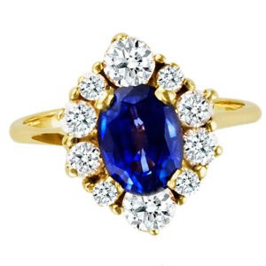 Bright and Colorful Tanzanite and diamond ring with an oval 1.59 ct deep blue tanzanite