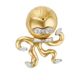 Funky octopus brooch in 18k with app. 1.0 carat with baguette, marquise and round diamond accents