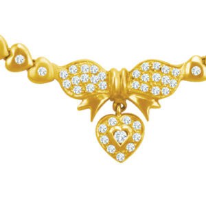 Heart  link necklace in 22k with diamond bow & heart drop, app. 1 carat