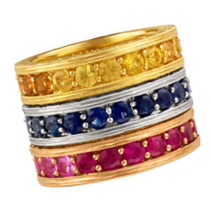 Set of three stackable colorful stones eternity bands. Size 7