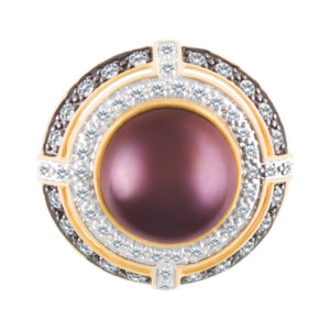 Magnificent diamond and golden mocha pearl ring (app.10.60 mm) in 14k