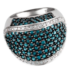 Bright and sparkling blue and white diamond ring in 14k white gold. 3.30 carats