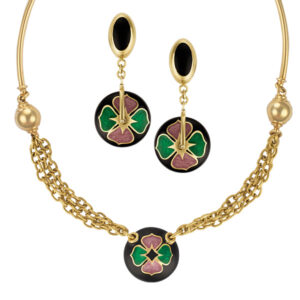 Italian earrings & necklace set with colorful flowers design