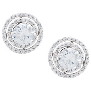 GIA Certified Diamond Studs set in double halo diamond jackets