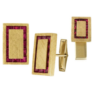 Red garnet cufflink & tie tack set in 14k