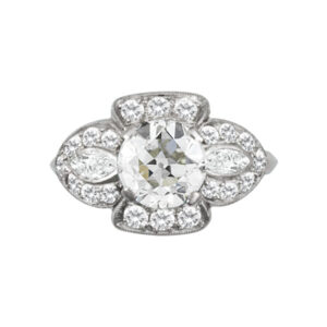 Deco 1.25 Ct European Cut Diamond In A Vintage Platinum W Diamond (J-K color, S!s clarity) Accents Circa 1939