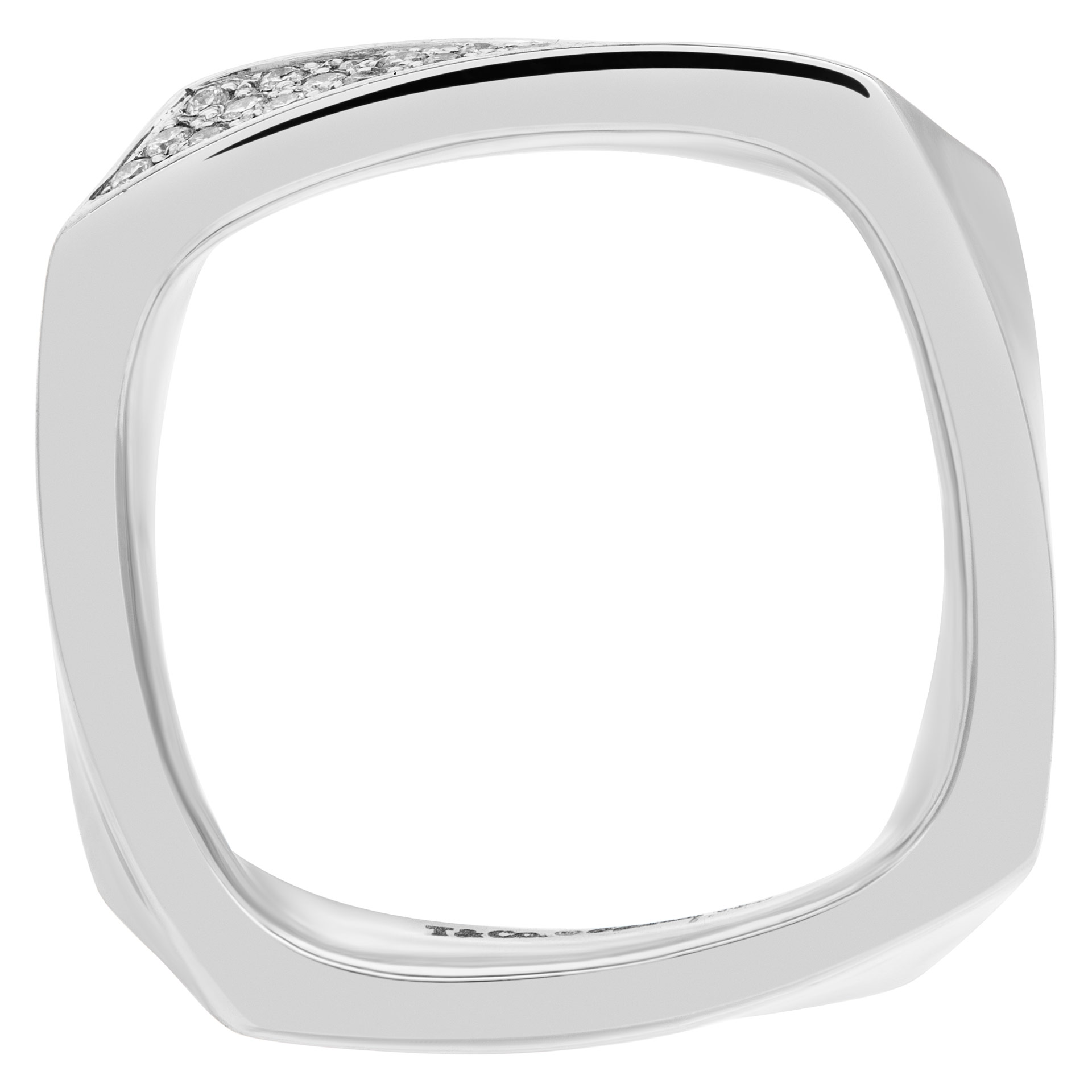 Tiffany & Co. Torque Frank Gehry 18k White Gold Diamond Square Ring 0.