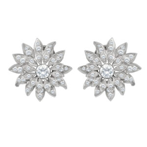 Sunflower diamond earrings in 18k white gold w/ app. .65ct center stones surrounded buy app.1.0 ct