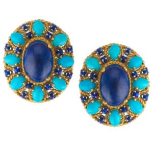 Blue Lapis And Turquoise Earrings Set In 18k Yellow Gold