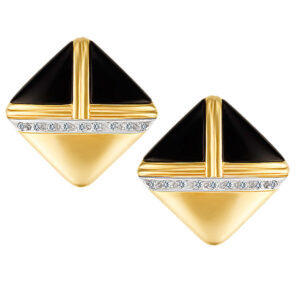 Onyx and Diamond Earring set in 14k yellow gold