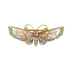 Pink sapphire and diamond butterfly pin/broach in 18k