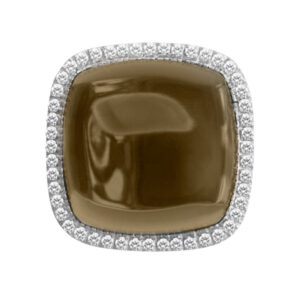 Gorgeous smokey topaz 18kt white gold ring with approx. .36 carats in diamonds