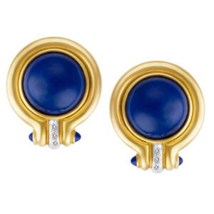 Blue lapis earings with diamond accents in 14k yellow gold