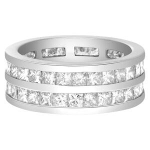 Double row of princess cut channel set diamond ring in 14k.  6cts (H, SI)