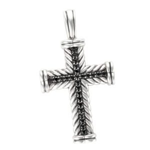 David Yurman black diamond Chevron cross pendant in sterling