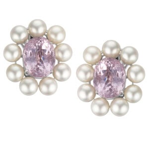 Pearl & kunzite earrings in w/g w/20.13 cts kunzite