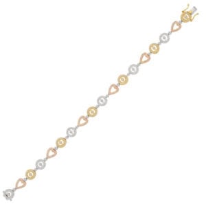 Hearts & circles micro-pave diamond bracelet in 18k white, yellow & pink gold