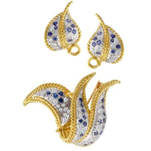 Diamond & sapphire earrings & Brooch