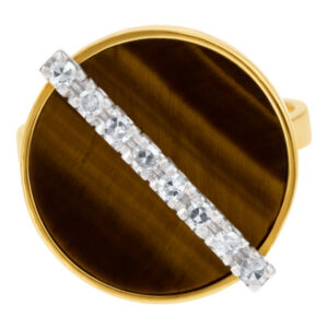 Tiger's Eye & Diamond Ring (App. 0.16 Cts In Diamonds) In 18k