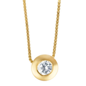 Diamond necklace in 14k with app. .68 carat bezel set round brilliant diamond (I, I2)