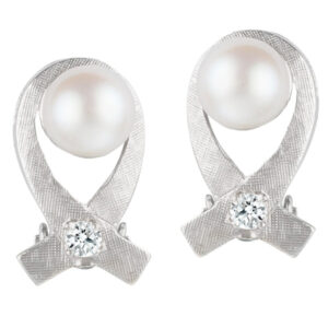 Pearl and diamond earrings in 18k white gold w/14k white gold clip